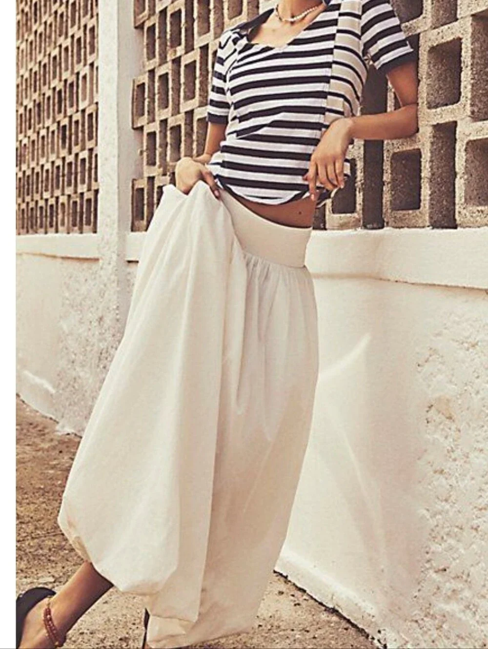 Nwt Free People Balloon Midi Skirt High Rise Medium Nwt White